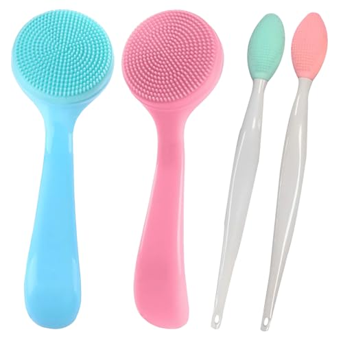 Silicone Cleansing Brush Face 2PCS,Silicone Nasal Brush 2PCS,Face Scrub Brush,Manual Facial Cleansing Brush for Cleansing and Exfoliating Gently,Facial Silicone Scrubber for All Skin Types