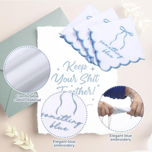 Image of Tioncy 6 Pcs Wedding Handkerchiefs 12 Inch Bride Embroidered Handkerchiefs Something Blue Cotton Hankies Gifts for Wedding