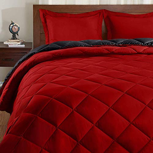Basic Beyond Down Alternative Comforter Set (King, Black/Red) - Reversible Bed Comforter with 2 Pillow Shams for All Seasons