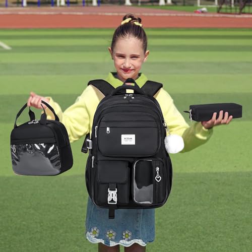 ACESAK Backpack for Girls - Girls Backpack with Lunch Bag & Pencil Pouch for Teen Kids Laptop Backpack for Women, Elementary Middle High School Bookbag Travel Daypack (Black) by ACESAK - Used condition - Image 7