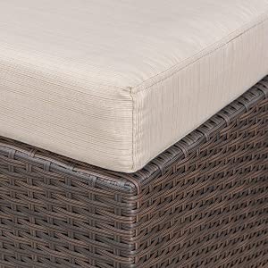 Image of DEVOKO Large Outdoor Wicker Sofa Set, HDPE Rattan, Movable Cushion, Sectional Dinning Sofa, for Backyard, Porch, Pool (Dark Brown & Cream)