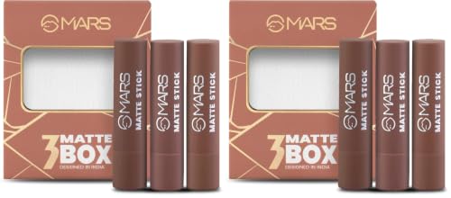 Image of MARS Matte Box Set of 3 Lipsticks for Women | Pack of 6 Lipsticks | Matte Finish, Highly Pigmented | Smooth Glide & Long-Lasting| No Frequent Touch-ups (3x3.2 gm) (04-Brown)