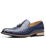 Mocasines De Cuero Trenzado para Hombre Zapatos De Vestir Casuales Formales Oxford De Tacón Bajo Sin Cordones Azul 40 EU