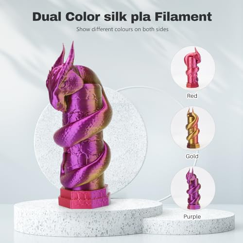 Image of 3DHoJor Silk PLA Filament 1.75mm Red Gold Purple Triple Color PLA 3D Printer Filament 3 in 1 Coextrusion 1KG Spool(2.2lbs) 3D Printing Filament Dimensional Accuracy + /- 0.03mm