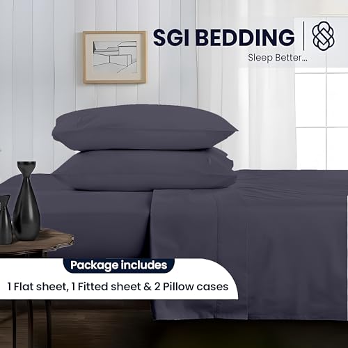Image of SGI bedding Full XL Bed Sheets Set - Premium 600 TC Egyptian Cotton, Crisp Cooling Sateen Weave, Extra Soft Hotel Collection, Fits Mattresses Up to 16 Inch Deep, Breathable Long Lasting - Dark Grey