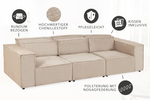 Riess Ambiente Design 3-Sitzer Sofa Bossa NOVA - 260cm - Greige Chenille XXL-Couch Sofa Wohnzimmercouch – Bild 4