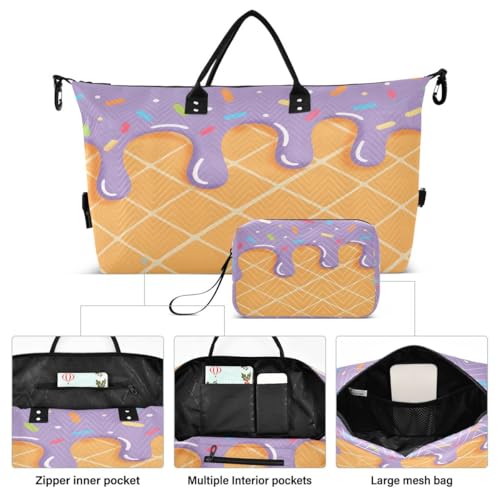 Cute Funny Ice Cream Travel Duffle Bag Gym Bag Weekender Bags with Toiletry Bag Travel Trip Tote Bag2