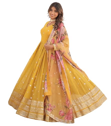 Image of Fashion Basket Georgette Embroidered Anarkali Kurta Set for Women