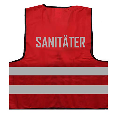 Warnweste - Signalweste - SANITÄTER - Warnweste mit reflektierendem Aufdruck - Größe L/XL, Rot