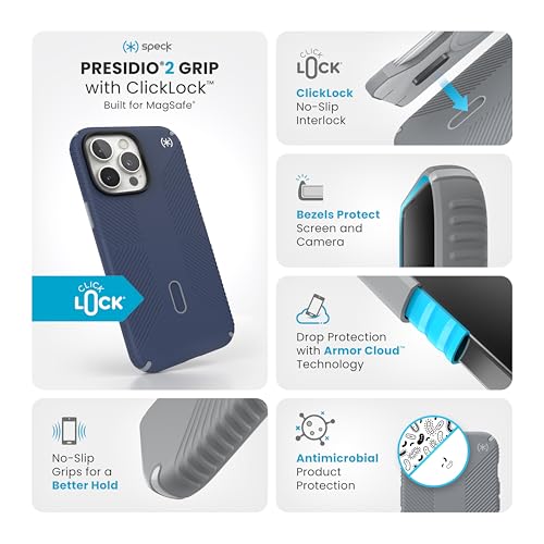 Image of Speck Black iPhone 16 Pro Case MagSafe - Slim Phone Case iPhone 16 Pro - iPhone 16 Pro Phone Case - Presidio 2 Grip - Black /Slate