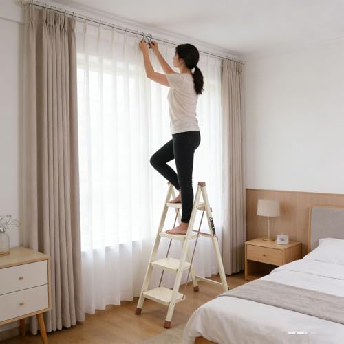 Taburete plegable con diseño triangular estable y 4 escalones anchos antideslizantes 5