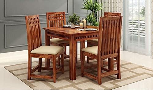 WOODBONE Dining Table Set, Solid Wood 4 Seater Dining Table with Chair for Living Room Furniture, Wooden Dining Table 4 Seater Set, Modern Unqiue Dining Table Set (4 Seater Dining Table) Honey Finish : Amazon.in