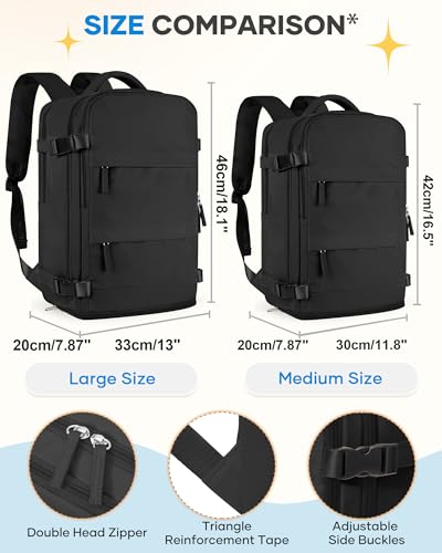 Image of coofay Large Black Travel Backpack For Women Men Airline Approved Carry On Backpack Flight Approved Waterproof Sports Luggage Backpacks Casual Daypack Small Hiking Backpacks