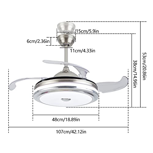 Kathring Led Ceiling Fan Light, 36" Modern Ceiling Fan Retractable Blades Lamp With Remote Control Chandelier Led Light For Bedroom Living Room Indoor #TOP3
