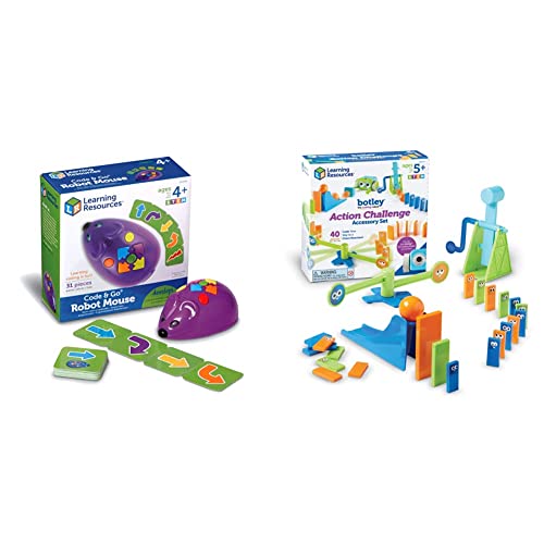 Image of Learning Resources LER2841 STEM-Extra Robot Mouse, Multicoloured & Botley the Coding Robot Action Challenge Accessory Set