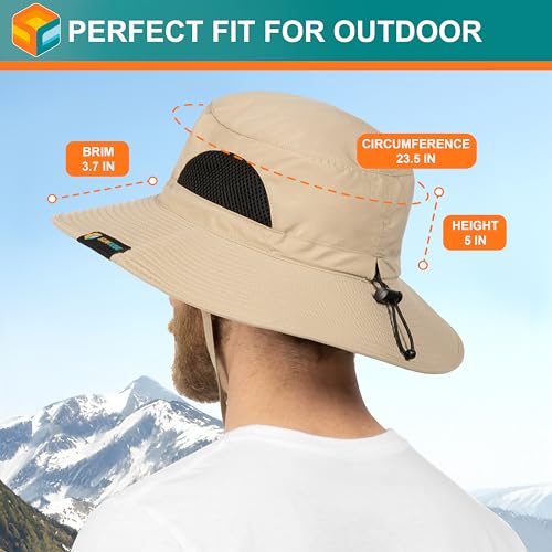 SUN CUBE Wide Brim Sun Hat Men Women, Mens Fishing Hats Sun UV Protection, Womens Hiking Bucket Hat, Outdoor Summer Safari Beach Boonie, Camping Unisex UPF 50+ Tan