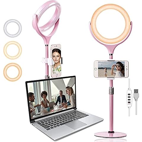 Computer Ring Light for Zoom Meetings - 8’’Desk Selfie Ring Light with Stand & Phone Holder,for Laptop Video Conferencing,Video Recording,Office Video Calls,TikTok,Makeup,Live Stream,YouTube, Videos Cover