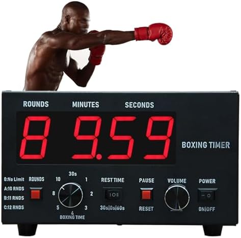 LED Boxing Interval Timer - Digital Gym Timer with Adjustable Buzzer, Stopwatch, 30S-10min Workout & 0/30/60S Rest Time, Perfect for Boxing & Fitness Training (Blue)