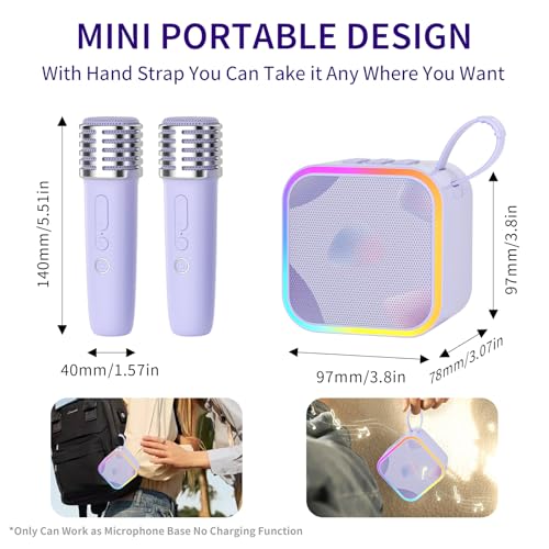 Mini Portable Karaoke Machine with 2 Wireless Mic,Home Karaoke System for Kids,Travel/Birthday Parties/Holidays,Bluetooth Speaker with Carry Handle,Ideal for Ages 3-12 — view 6