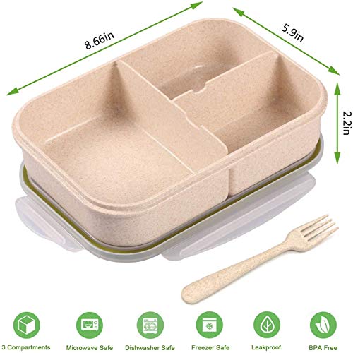 Foto von Jeopace Bento Box Erwachsene Brotdose Kinder mit 3 Fächern Lunchbox Auslaufsicher Mikrowellenfest (Mit Gabel, Transparent)