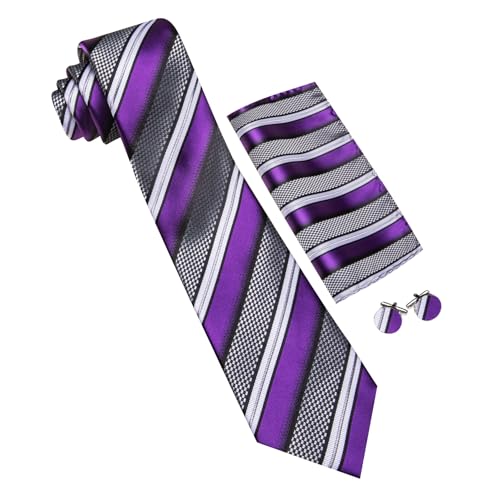 Image of Barry.Wang Mens Tie Set Plaid Check Neckties Formal Business Wedding Luxury Pocket Square Cufflinks