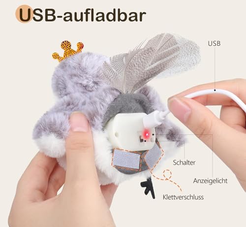 Migipaws Katzenspielzeug Flattervogel, lebensechtes Schnepfe-Zwitschern, berührungsaktiviertes Spielzeug für Katzen, interaktives elektrisches Katzenspielzeug, mit Katzenminze, wiederaufladbar – Bild 6