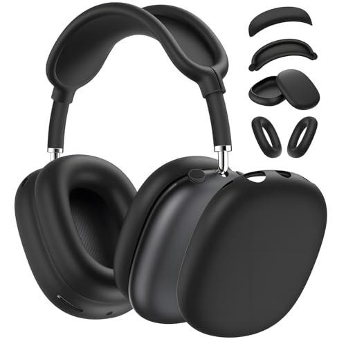 Coque de protection en silicone pour écouteurs Airpods Max, coussinets d'oreille en silicone + coque de protection en TPU + bandeau pour accessoires Airpod Max (noir)