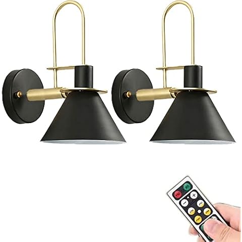2 Nordic Horn Shaped Bathroom Wall Sconces ,Battery Powered Wall Light with Remote Control,for Bedroom Bedside Living Room Reading Headboard Bathroom Bedroom Farmhouse Porch Garage ( Color : Black ) Cover