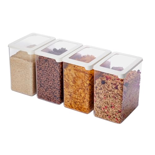 SmartStore Clear Airtight Dry Food Containers with Lids 3.5L Set of 4-20% Bio-based Plastic Storage Box with Lid, BPA Free, Dishwasher Safe - Stacking Kitchen Storage Containers - 12.5 x 18 x 20cm