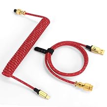 ZIYOU LANG C03 Custom Coiled USB C to A Cable with Detachable Double Sleeve Braided Nylon Spiral Cable Extendable Spring Line 24K Gold Aviator for Mechanical Gaming Keyboard Smartphone PrinterRed