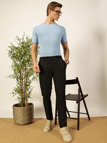 Image of Thomas Scott Men's | Textured | Half Sleeve | Slim Fit | 100% Cotton | Round Neck | Casual Tshirt