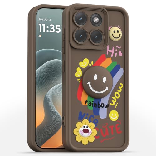 Image of Pikkme Back Cover for Motorola Moto Edge 70 Fusion 5G | Soft Silicone| Cute Rainbow Smile & 3D Cartoon Flower Design | Shockproof Raised Camera Protection Bumper Case (Brown)