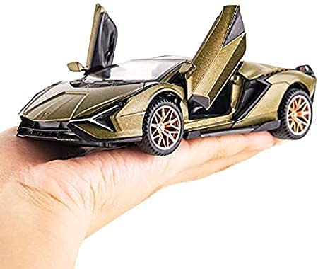 Image of 4 Wheel Drive Metal Car Pull Back With Openable Doors, Engine Cover, Tail With Front And Rear Light & Music Great Gift For Boys And Girls Above (Lamborghin),Olive