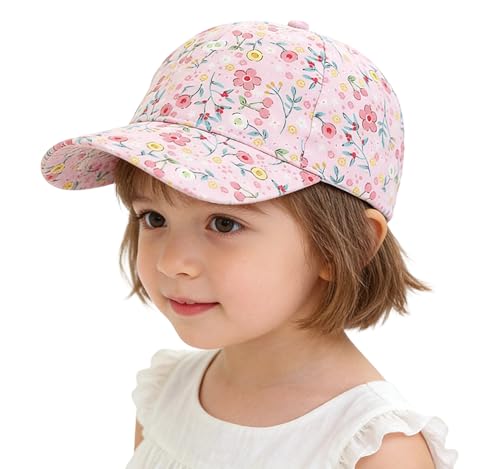 Girls-Floral-Baseball-Cap for Toddler Adjustable-Sun-Hat Trucker-Hat Ponytail-Dad-Hat for 3-6 Years Kids Pink