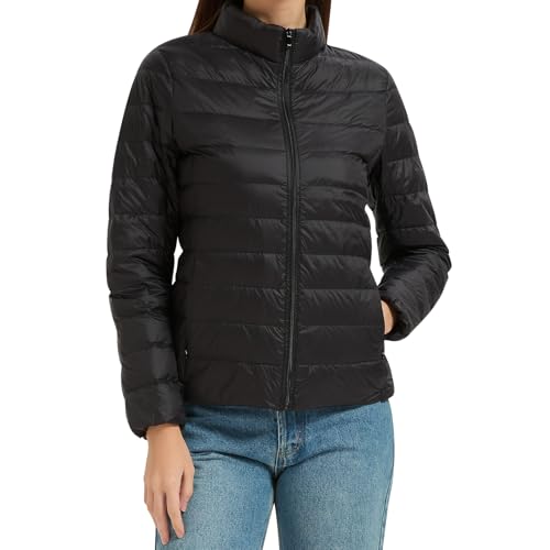 Comfitude Womens Quilted Lightwight Puffer Jacket Down Jacket Coats with Pockets Portable Winter Coat with Storage Bag (US Alpha Medium Regular Regular Black)