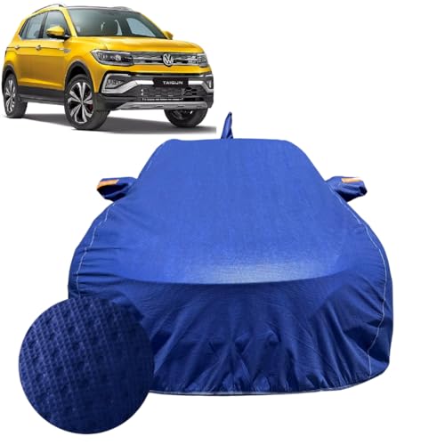 Image of Car Cover Compatible For Volkswagen Taigun (2021-2026) | 100% Waterproof Cover with Antenna & REFLECTIVE Mirror Pockets | Dustproof, Scratchproof, Heatproof Car Cover |Soft Cotton Lining|BLUE
