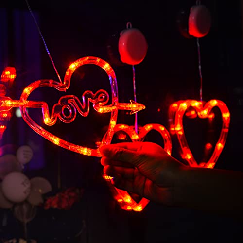 Lolstar Valentine's Day Window Lights, 3 Pack Red Heart-Shaped With Suction Cup Hanging Valentines String Lights, Battery Operated Indoor Romantic Lights Valentines Day Decor For Wedding Anniversary #TOP4