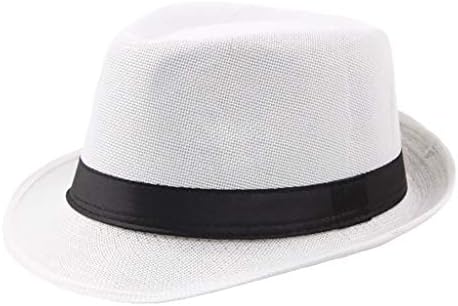DONGH Summer Fedora Hats for Women Men - Wide Brim Sun Hats Comfy Linen Panama Hats Elegant Vintage Panama Trilby Hats, E-white