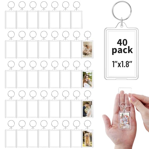 jojnawa 40 Pack Acrylic Photo Keychain Bulk, Clear Photo Keyrings