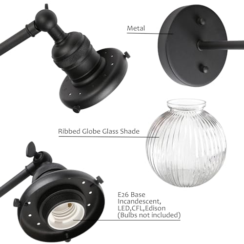 Image of Pathson Modern Hardwired Wall Sconce Lamp with Striped Glass, Rustic Wall Vanity Lighting Decor for Bathroom Living Room Bedroom