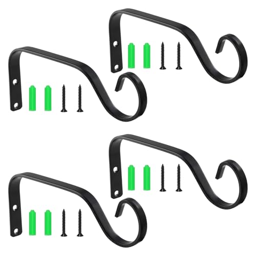 FESSOSKO 4 Pièces Suspension Plante Exterieur, Support pour Plantes Dintérieur en Fer, Porte Plante Mural avec Accessoires de Fixation pour Pots de Fleurs, Nichoirs et aAppliques, Noir