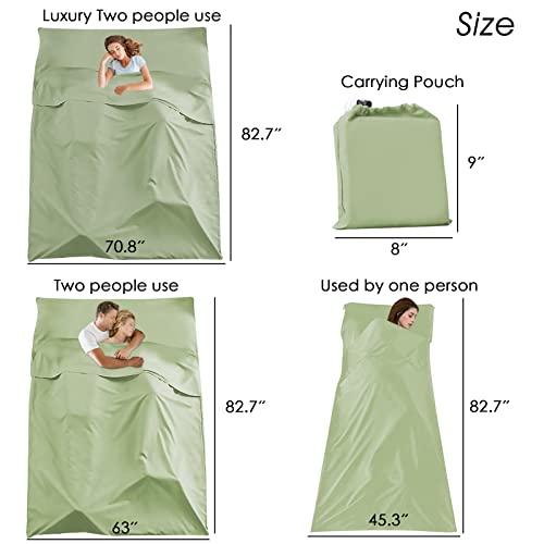 Sleeping Bag Liner Camping Travel Home Bed Sheet Lightweight Breathable Hotel Compact Sacks (Green, 63 * 82.7In) #TOP1