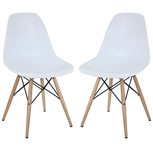 Modway Pyramid Mid-Century Modern With Natural Wood Legs, Two Dining Side Chairs, White #TOP25