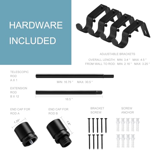 Image of Byondeth Curtain Rods for Windows 16 to 200 Inches Adjustable Length 1 Inch Diameter Window Curtain Rod with Aluminium Finials, Black