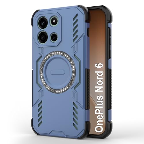 Image of amazon basics Back Case Cover for OnePlus Nord 6 | Magnetic Case with Built-in Metal Ring | Supports MagSafe Charger, Wallet & Car Mount | Shockproof Hybrid PC + TPU | Blue