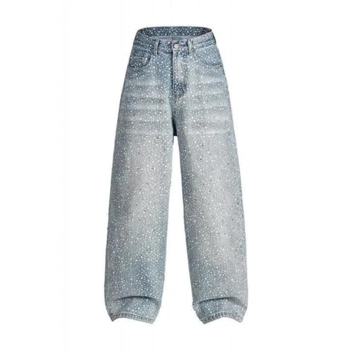 Men's Denim Pants Diamond Polka Dot Casual Trousers Straight Wide Leg Loose Jeans4