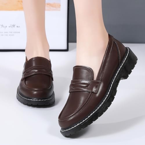 Image of XMM Black Loafers for Women Chunky Loafer Shoes Penny Loafers Flats Lug Sole Lightweight Slip On Ladies Shoes Business Casual Dressy Comfortable Office Shoes