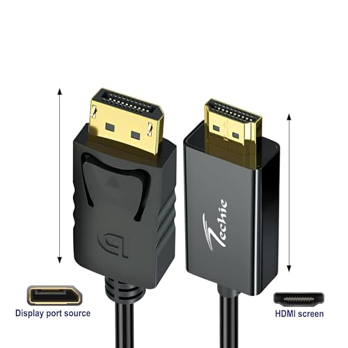 Image of Techie DisplayPort to HDMI Cable 1.8m Full HD 1080p 60Hz Display Cable, DisplayPort (Male) to HDMI (Male) Video Converter, Durable PVC Build and Plug-and-Play (Black)