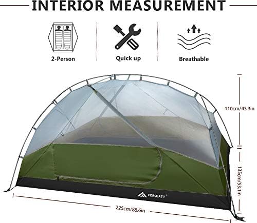 Forceatt Camping Tent 2-3 Person, 2 Doors Ventilation Double Layer Waterproof Lightweight Backpacking Tent with Carry Bag, 3-4 Seasons, Easy Set Up, Ideal for Camping, Hiking & Outdoor.