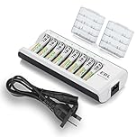 EBL 8 Bay Smart AA AAA Battery Charger with 8 Pack 800mah AAA Ni-MH Rechargeable Batteries - Upgraded 808 Individual Charger